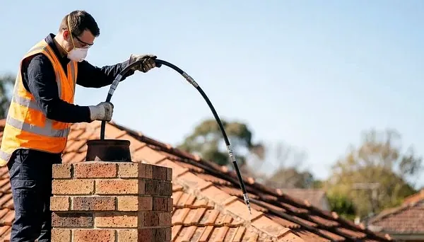 Chimney liner being installed in Highlands Ranch