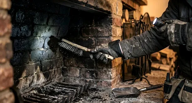 Sweeping a great-room fireplace in a Lone Tree home
